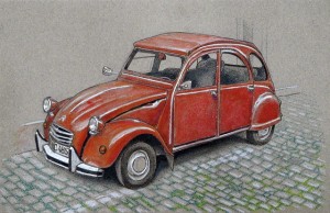 Car on Toned Gray - colored pencil